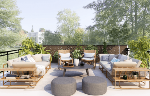 une magnifique terrasse sous le soleil en pierre travertin