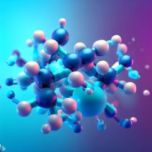 La molécule de HHC représenté en laboratoire sur fond bleu