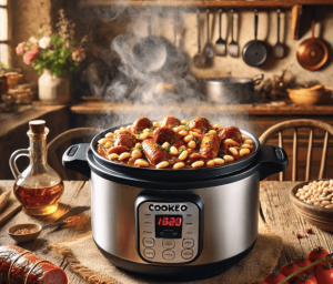 Un cookeo qui vient de réaliser une recette de cassoulet