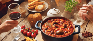 une tablée avec un cassoulet original au centre