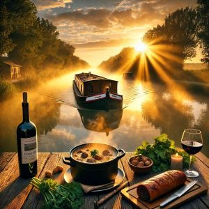 un cassoulet disponible sur les bords du canal du midi auprès de la route du cassoulet