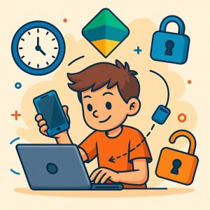 illustration d'un enfant entrain de contourner family link sur son téléphone portable